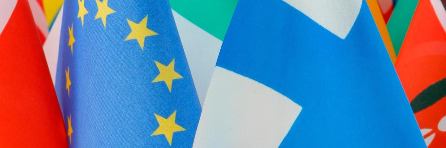 Flags: Finnish, EU, and other countries